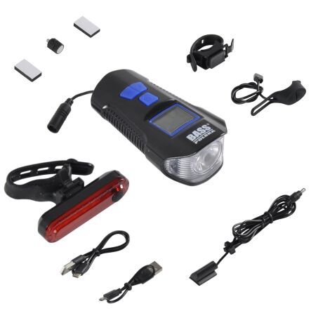 Lampka rowerowa led usb licznik klakson tylna 4w1 firmy BASS POLSKA BP-5867 5867