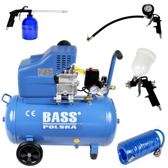 Sprężarka kompresor olejowy 30l 8bar Bass + zestaw