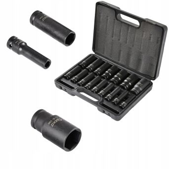 Zestaw nasadek udarowych długich 1/2" 10-32mm nasadki klucze 16szt