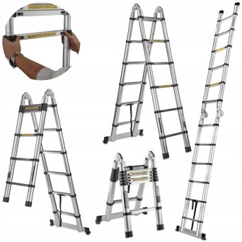 Aluminiowa teleskopowa drabina przegubowa 3,8m 12 szczebli wielofunkcyjna