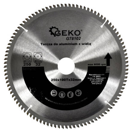 Tarcza widiowa - piła tarczowa do aluminium 210mm x 100T x 32mm + redukcje firmy Geko