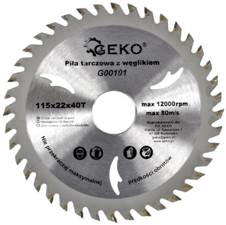 Piła tarcza widiowa do drewna 115x22x40T piła tarczowa z widią do cięcia drewna 115mm x 22mm x 40T firmy Geko