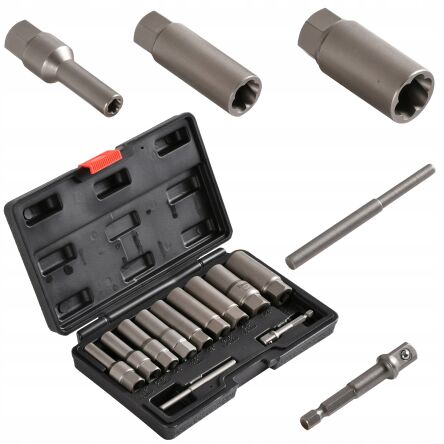 Zestaw kluczy nasadek do urwanych śrub 11szt 6-19mm nasadki cr-mo firmy GEKO G02449